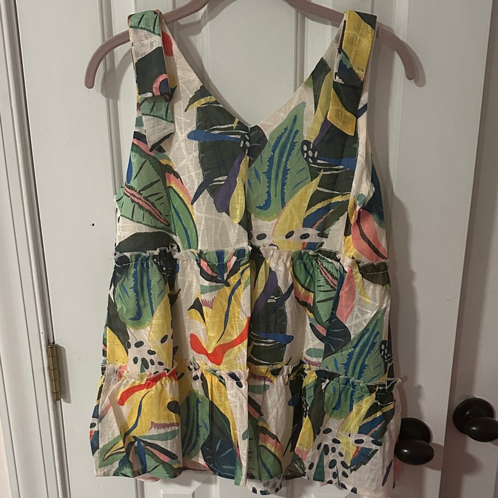 NWT Ott BoHoTropical Print Ruffle Hem Tank Top - Picture 4 of 4